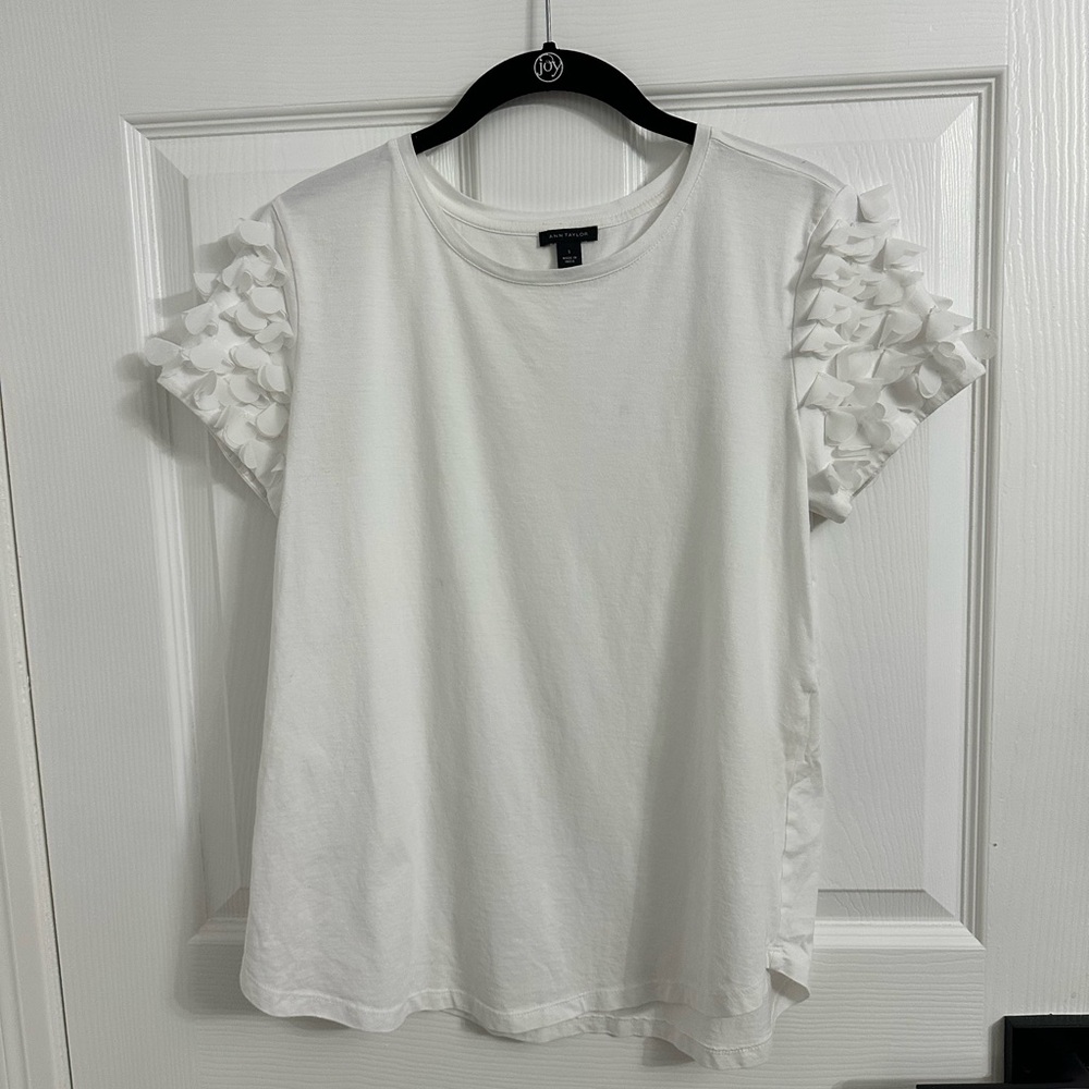 Ann Taylor White Short Sleeve Top with Ruffle Detail